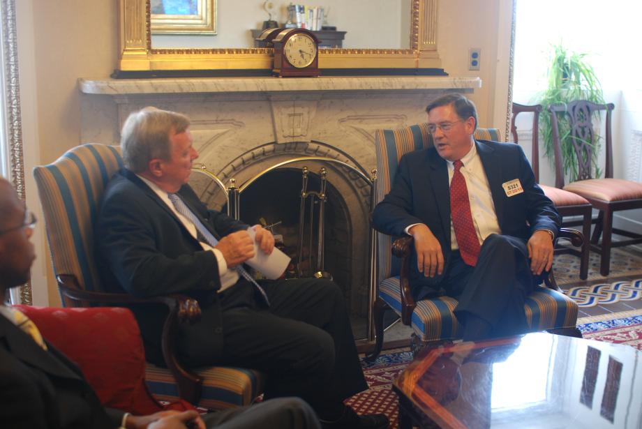 Durbin met with Peter Larkin, President of the National Grocers Association, to discuss the impact of Wall Street reform on small businesses. The new Wall Street reform law included a Durbin amendment that would help grocers reduce prices by lowering the cost of fees imposed every time a debit card is swiped.